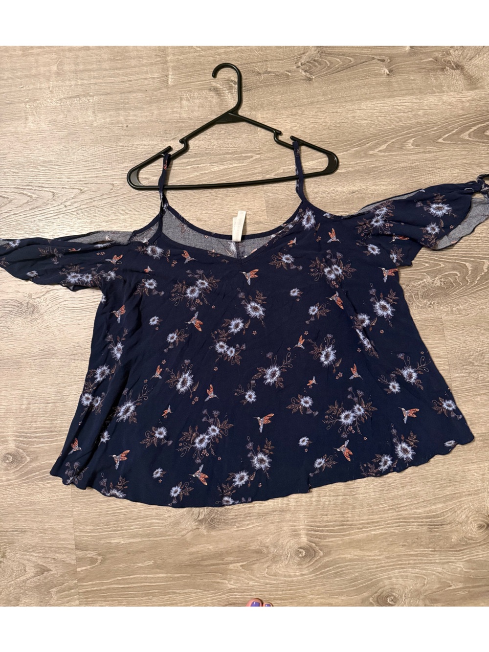 Cold Shoulder Floral Navy Women's Top